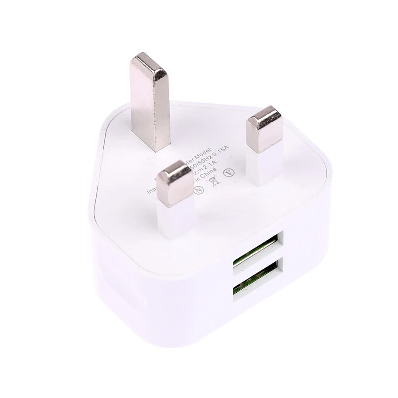 UK 3-Pin Dual USB Wall Charger Adapter