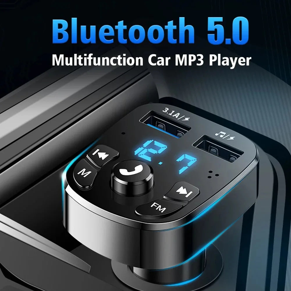 Bluetooth 5.0 FM Transmitter Car Kit with Dual USB Fast Charger