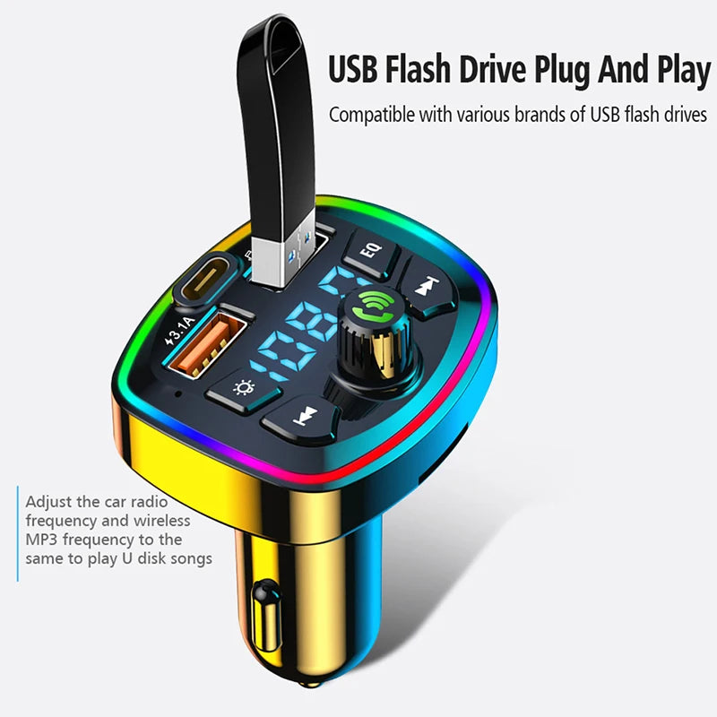 Bluetooth 5.0 FM Transmitter Car Adapter with Dual USB Charger