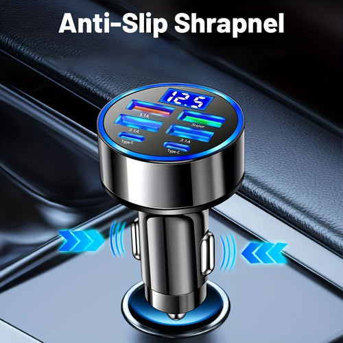 6-in-1 Car Charger with Dual USB-C & Digital Display