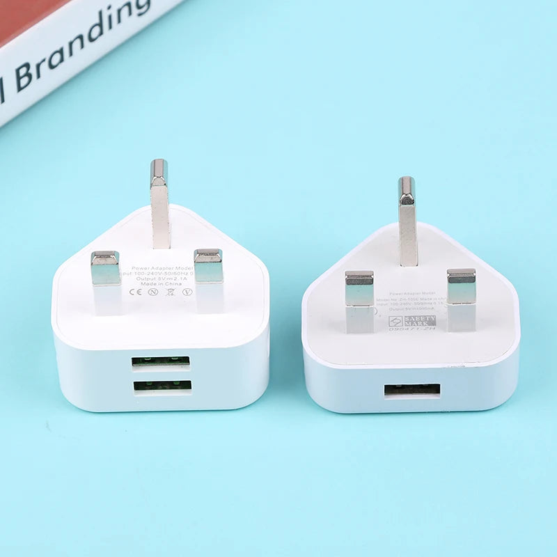 UK 3-Pin Dual USB Wall Charger Adapter