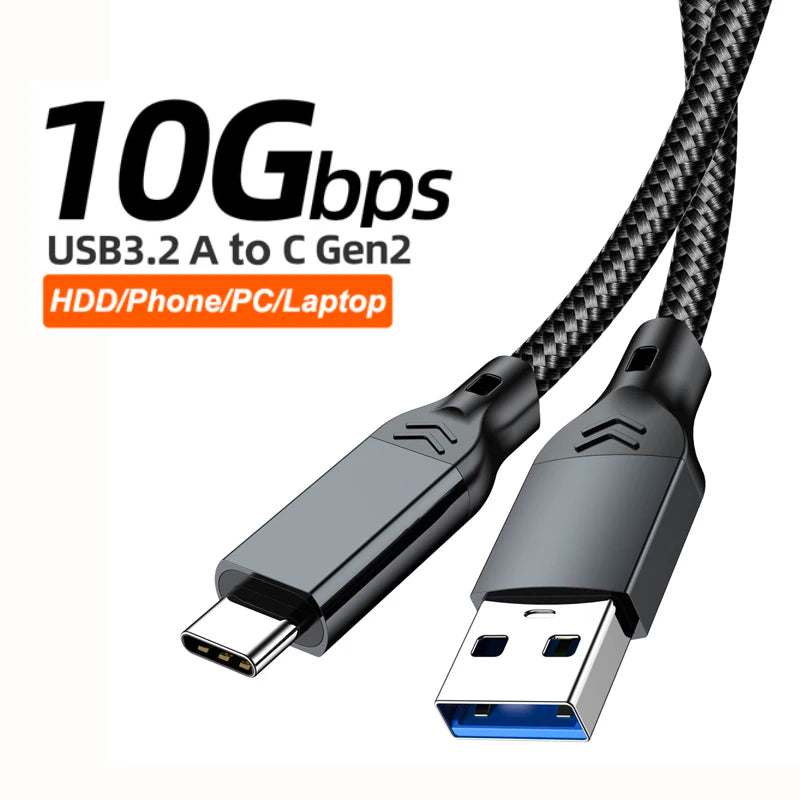 USB-A to USB-C Cable – 10Gbps, 60W Fast Charging (USB 3.2 Gen2)