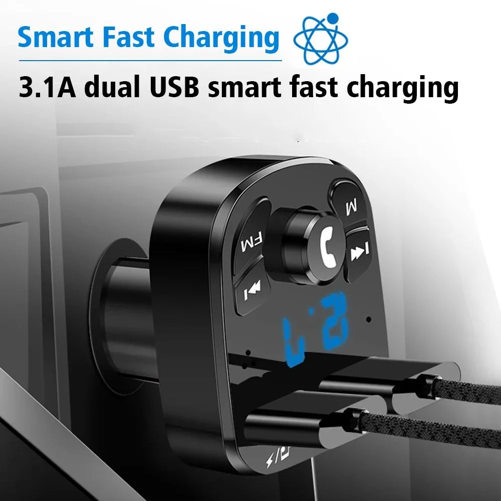 Bluetooth 5.0 FM Transmitter Car Kit with Dual USB Fast Charger
