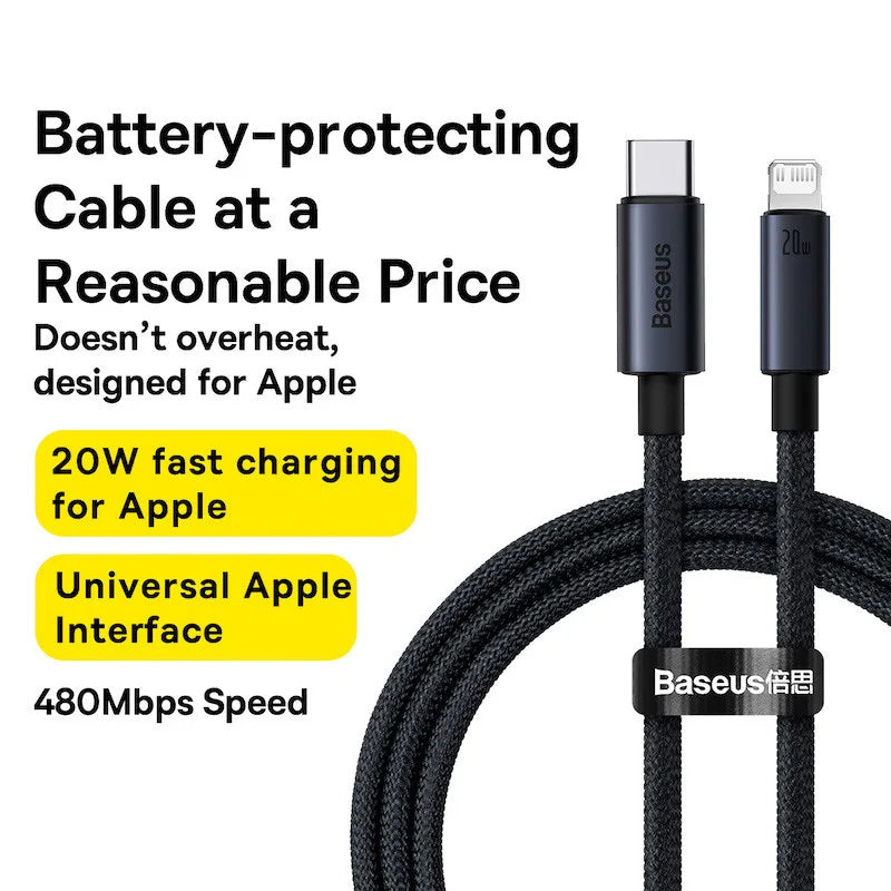 Baseus USB-C to Lightning Cable – 20W PD Fast Charging (iPhone 8–13)
