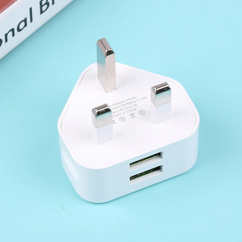 UK 3-Pin Dual USB Wall Charger Adapter