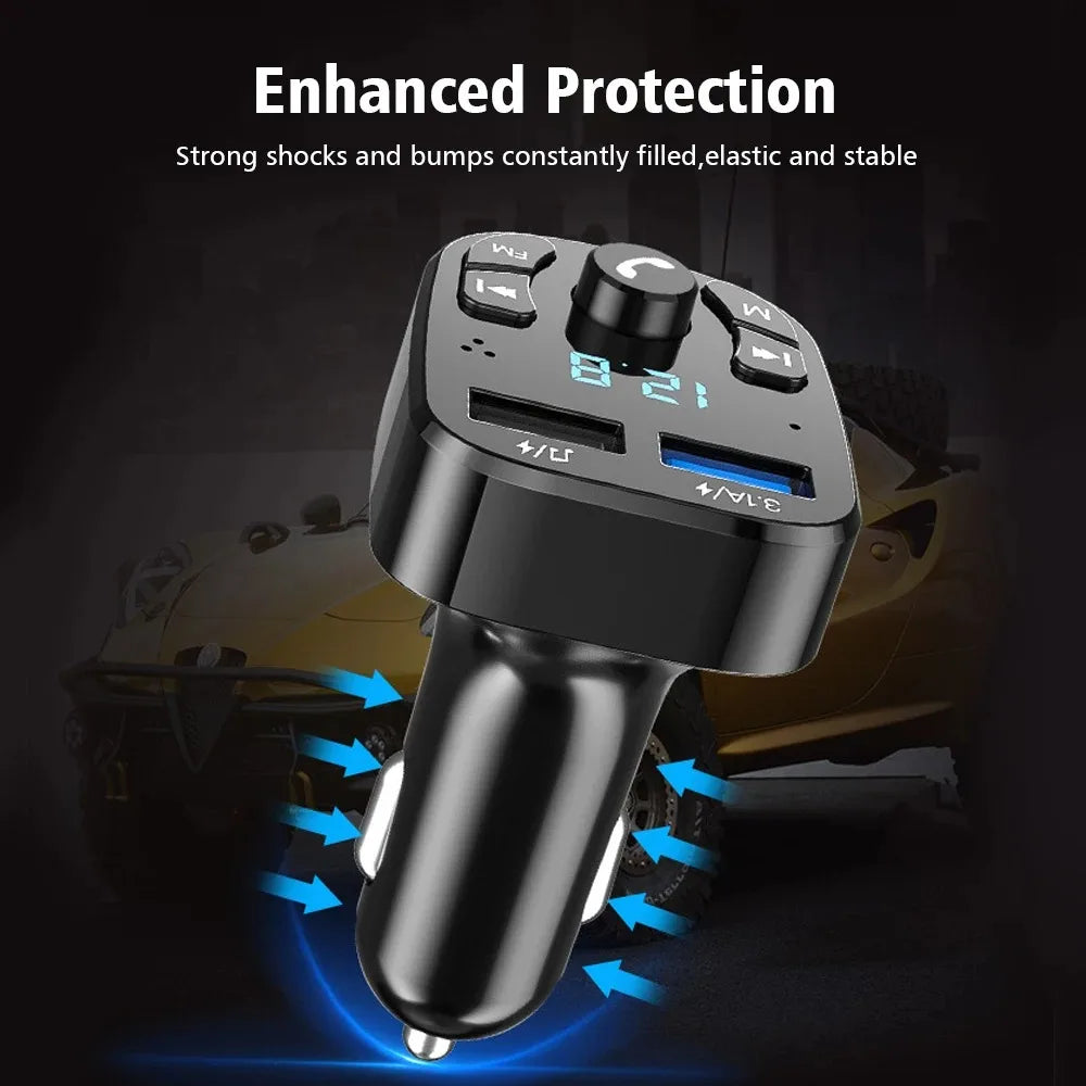 Bluetooth 5.0 FM Transmitter Car Kit with Dual USB Fast Charger