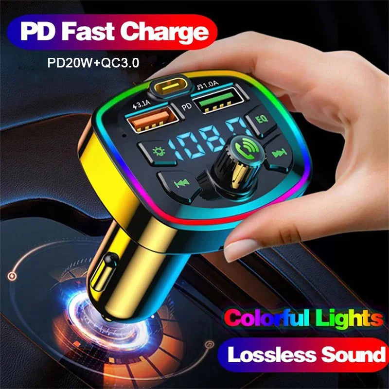 Bluetooth 5.0 FM Transmitter Car Adapter with Dual USB Charger