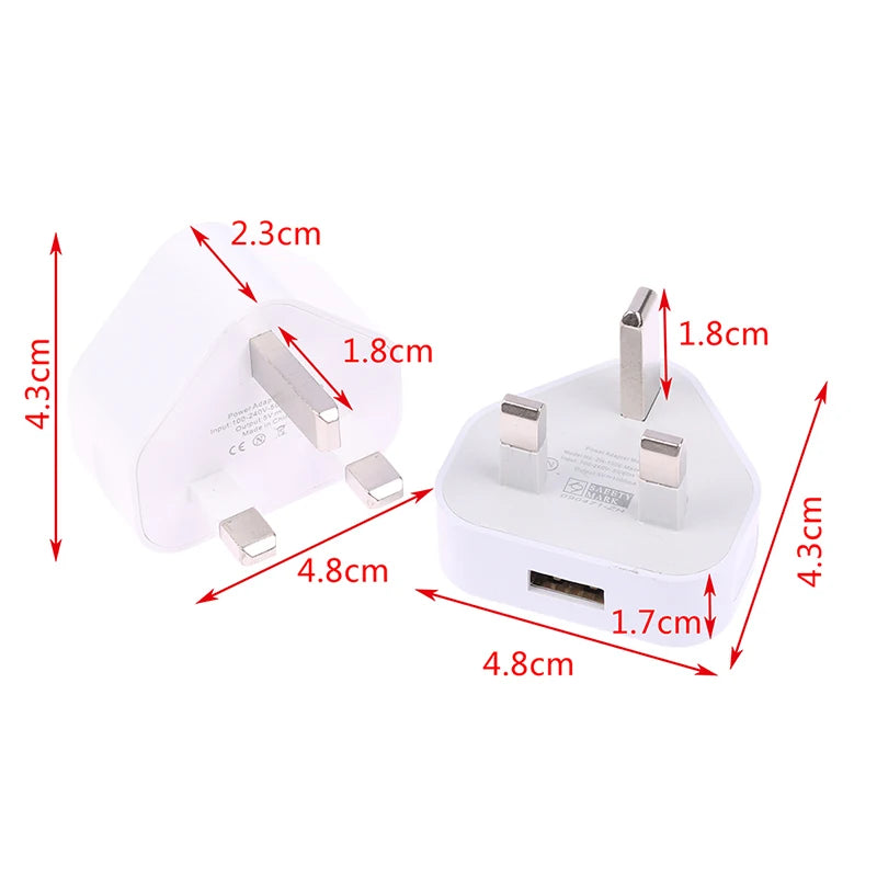 UK 3-Pin Dual USB Wall Charger Adapter