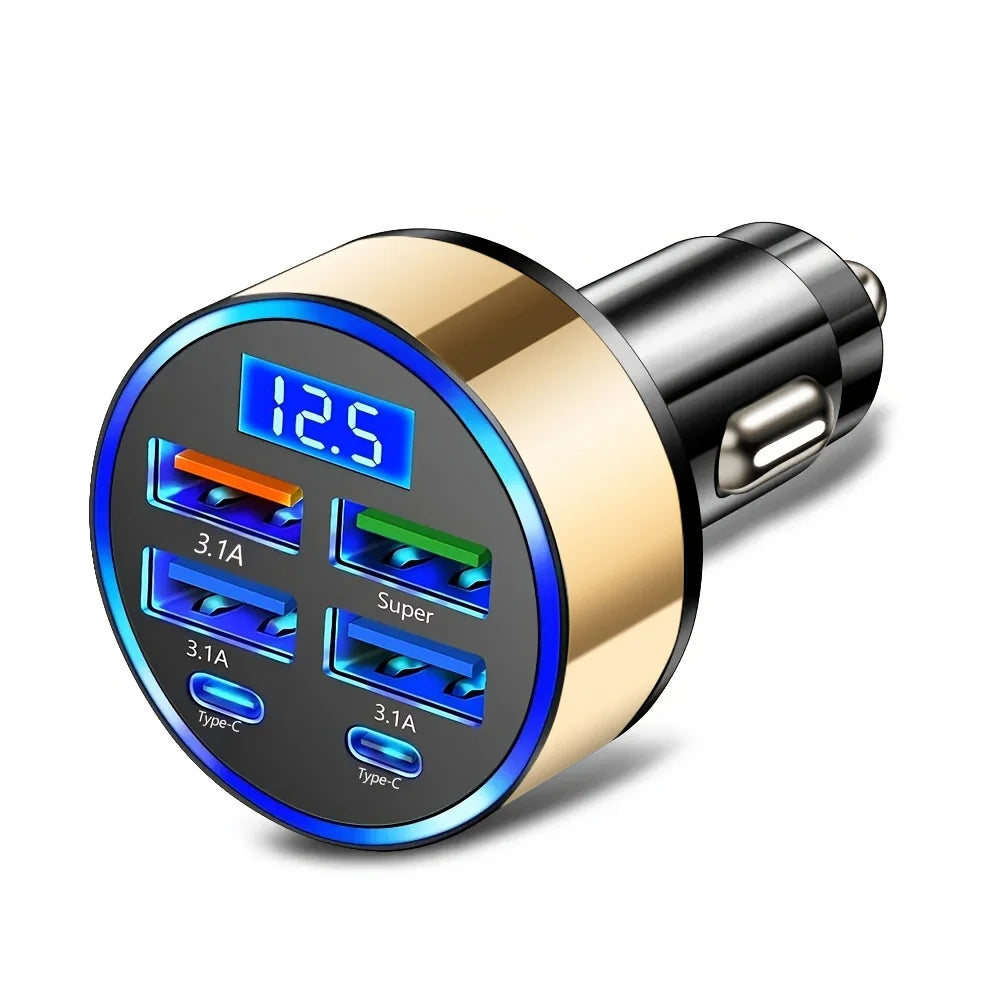 6-in-1 Car Charger with Dual USB-C & Digital Display