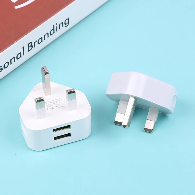 UK 3-Pin Dual USB Wall Charger Adapter