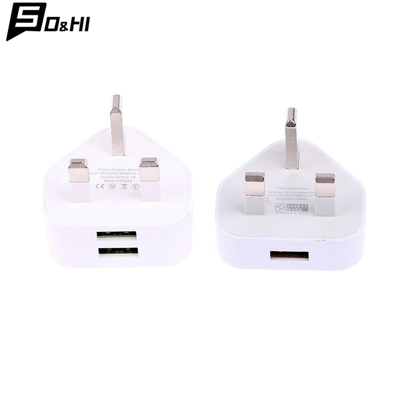 UK 3-Pin Dual USB Wall Charger Adapter