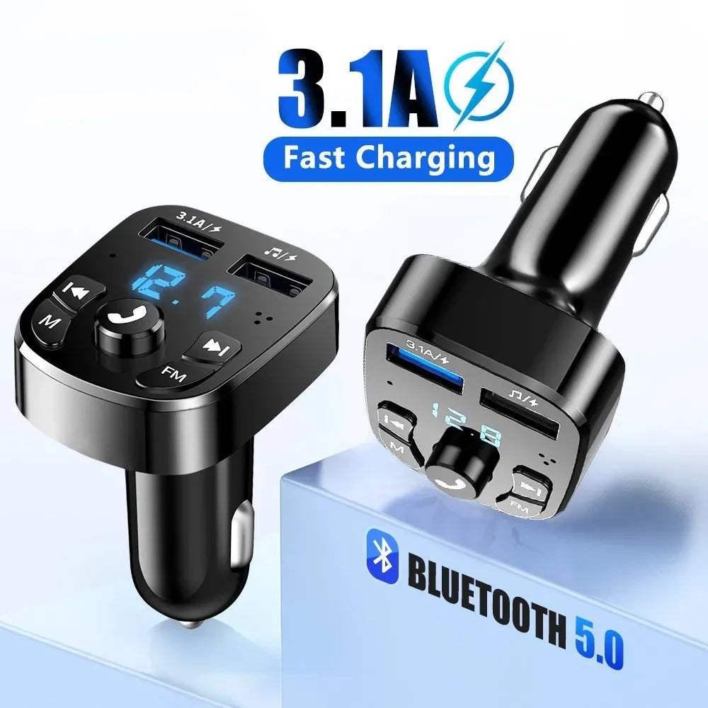 Bluetooth 5.0 FM Transmitter Car Kit with Dual USB Fast Charger