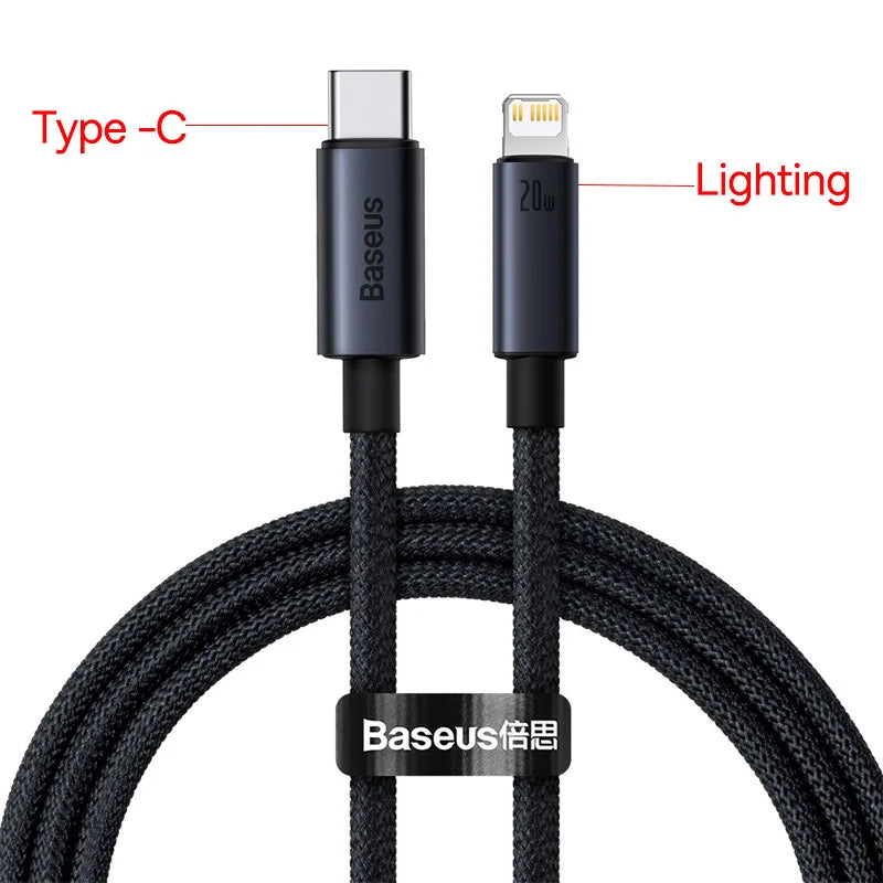 Baseus USB-C to Lightning Cable – 20W PD Fast Charging (iPhone 8–13)